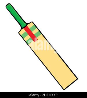 cartoon stylised stylized cricket bat with green handle grip vector isolated on white background Stock Vector