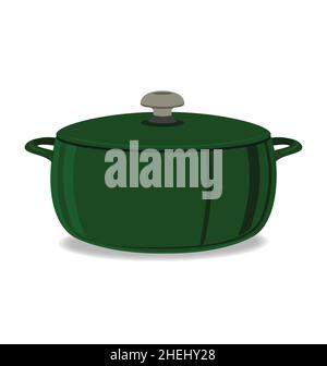 green crock pot roast cooker with lid vector isolated on white background Stock Vector