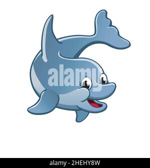 Happy cute smiling cartoon dolphin vector illustration isolated on white background Stock Vector