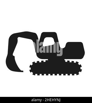 excavator digger silhouette simplified side view isolated vector on white background Stock Vector