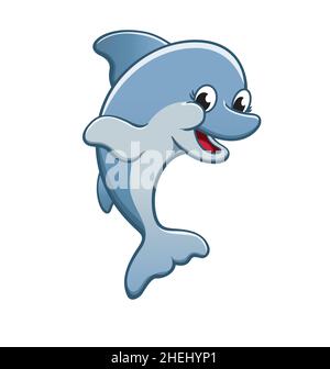 Happy cute smiling cartoon dolphin vector illustration isolated on white background Stock Vector