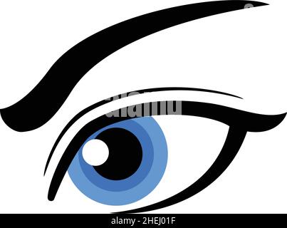simple beautiful human female blue eye looking to the left right vector illustration black and white icon isolated on white background Stock Vector