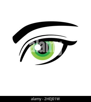 simple beautiful human female green eye vector illustration black and white icon isolated on white background Stock Vector
