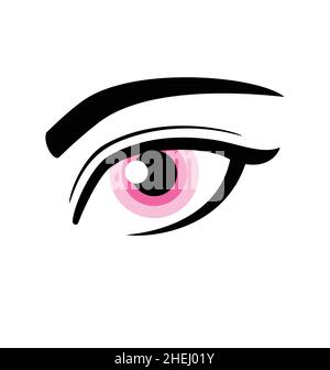 simple beautiful human female pink eye vector illustration black and white icon isolated on white background Stock Vector