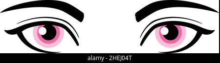 simple beautiful human female pink eyes vector illustration black and white icon isolated on white background vector Stock Vector