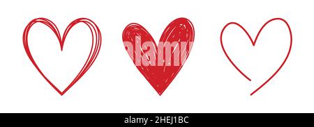 Doodle heart set vector illustration isolated on white background. Stock Vector