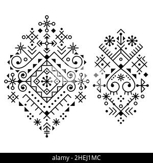 Minimal tribal line art vector pattern collection, geometric designs inspired by old Nordic Viking rune art Stock Vector
