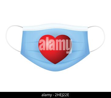 Mask and heart vector illustration isolated on white background. Medical mask icon, symbol, sign Stock Vector