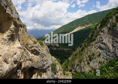 Mountain landscape along the road of Gole del Sagittario, famous canyon in Abruzzo, Italy, L Aquila province Stock Photo
