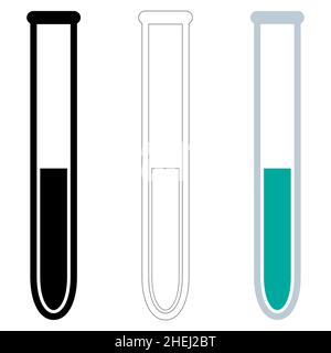 Chemical test tubes vector icons set of different types of flasks minimalist flat illustrations. Experiment chemical flasks for science isolated on wh Stock Vector