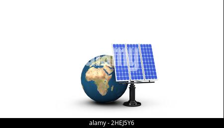 Image of globe with solar panels on white background Stock Photo