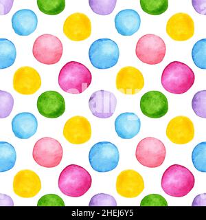 Colorful watercolor round paint stains pattern, pixelated dots illustration, design elements, text background. Seamless repeating print of watercolor Stock Photo