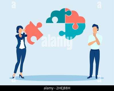 Vector of a man and a woman assembling together a puzzle Stock Vector