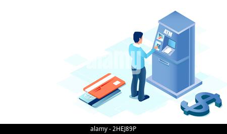 Vector of a business man using ATM machine withdrawing cash Stock Vector