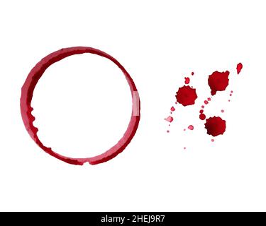 Watercolor round spots of red wine, drops, splashes, spilled wine glass, icons. . Vector illustration Stock Vector