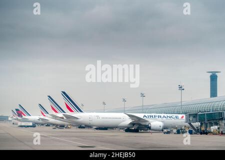 Air France flagship A330 Airbus airliners at Charles de Gaulle International airport, Paris, France Stock Photo