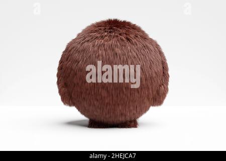 3d illustration of funny brown fluffy ball monster on white isolated background Stock Photo