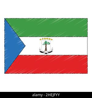 Hand drawn sketch flag of Equatorial Guinea. doodle style vector icon Stock Vector