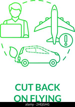 Cut back on flying green gradient concept icon Stock Vector