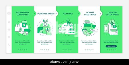 How to minimize waste green onboarding template Stock Vector