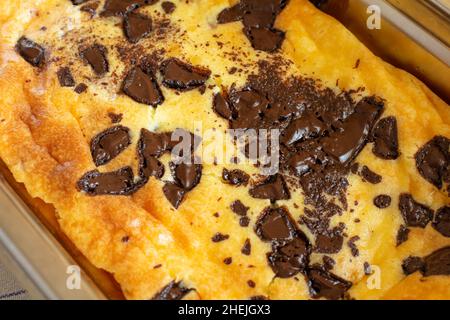cottage cheese casserole. Baked cottage cheese with chocolate Stock Photo