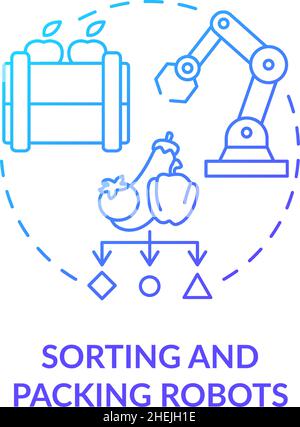 Sorting and packing robots blue gradient concept icon Stock Vector