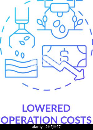 Lowered operation costs blue gradient concept icon Stock Vector