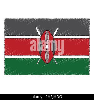 Hand drawn sketch flag of Kenya. doodle style vector icon Stock Vector