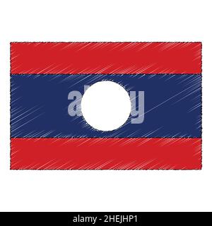 Hand drawn sketch flag of Laos. Doodle style vector icon Stock Vector