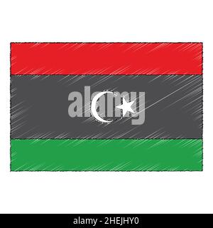 Hand drawn sketch flag of Libya. doodle style vector icon Stock Vector