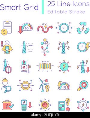 Smart grid RGB color icons set Stock Vector