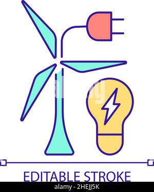 Integration wind energy to smart grid RGB color icon Stock Vector