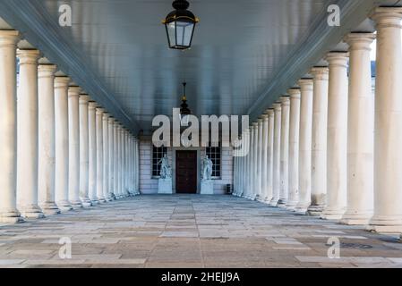 Colonnade of The Queen's House that was added in 1807 to connect then newly built wings of the main building, Greenwich, London, England, UK Stock Photo
