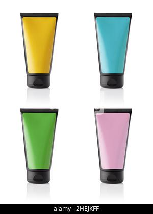 Set of color plastic tubes for body care and cosmetics Stock Photo