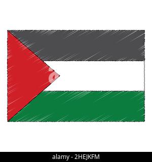 Hand drawn sketch flag of Palestine. Doodle style vector icon Stock Vector