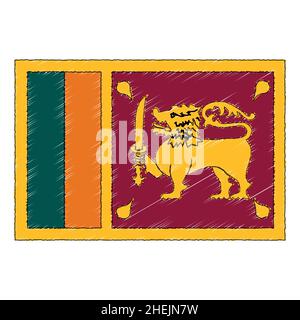 Hand drawn sketch flag of Sri Lanka. Doodle style vector icon Stock Vector