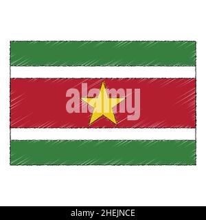 Hand drawn sketch flag of Suriname. doodle style vector icon Stock Vector