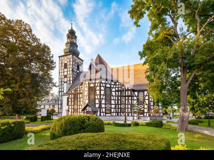 Milicz, Poland. Half-timbered church of Saint Andrew Bobola - one of the six famous Churches of Grace Stock Photo