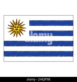 Hand drawn sketch flag of Uruguay. doodle style vector icon Stock Vector