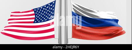 us and russia flags relationship Stock Photo