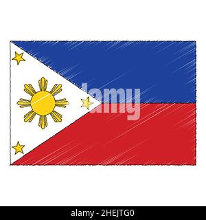 Hand drawn sketch flag of Philippines. Doodle style vector icon Stock Vector