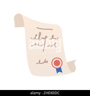 Certified document - modern flat design single isolated object. Neat detailed image of Declaration of Independence or any other official paper with wa Stock Vector