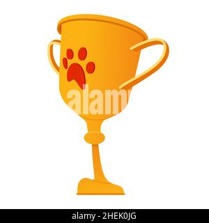 Gold Cup - modern flat design single isolated object. Neat detailed image of prize goblet presented in dog competitions. Pet award, paw print, deserve Stock Vector