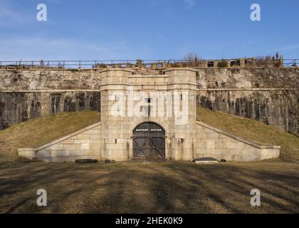 Fort Hancock is a former United States Army fort at Sandy Hook, Gateway National Recreation Area, Middletown Township, New Jersey, USA Stock Photo