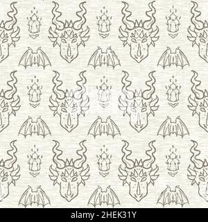 Dragon linen effect texture pattern. Seamless woven mythical reptile decorative print for canvas monster wallpaper.  Stock Photo