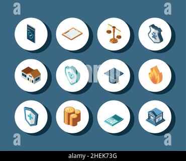 insurance round isometric Stock Vector