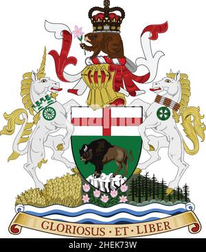 Official current vector coat of arms of the Canadian province of MANITOBA, CANADA Stock Vector