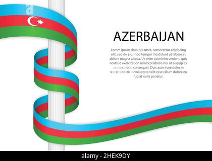 Waving ribbon on pole with flag of Azerbaijan. Template for independence day poster design Stock Vector