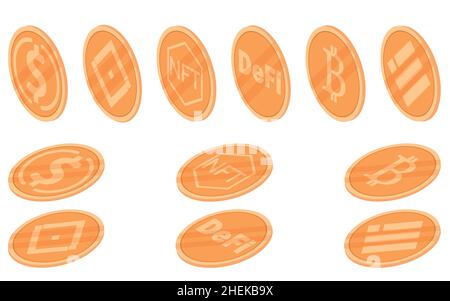 Set of icons for internet money. Cryptocurrency symbol and coin. Isometric Stock Vector