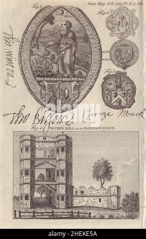 Nether Hall, Roydon Essex. Thomas Bilson Winchester Bishop seal autograph 1797 Stock Photo